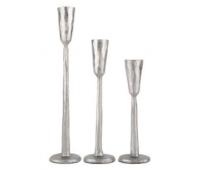 SET 3 BOUGEOIRS NOX EN FER MARTELÉ ET PATINÉ - COLORIS ARGENT