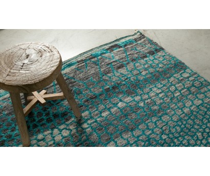 Tapis Beni Ouarain - pure laine- bleu graphique- 310x245 cm