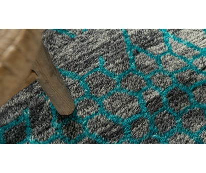 Tapis Beni Ouarain - pure laine- bleu graphique- 310x245 cm
