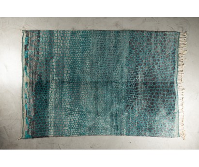 Tapis Beni Ouarain - pure laine- bleu graphique- 310x245 cm