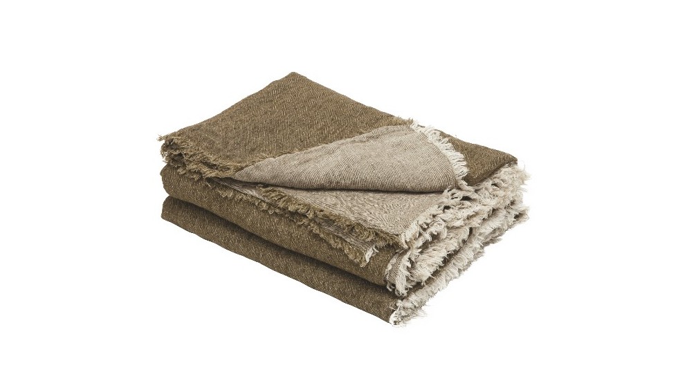 PLAID VICE VERSA FRANGÉ EN LIN FROISSÉ - AQUA GIVRÉ