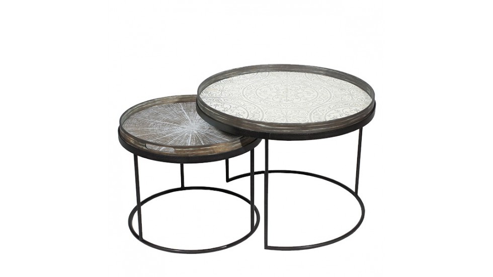 SET DE 2 TABLES BASSES- PLATEAU ROND en métal