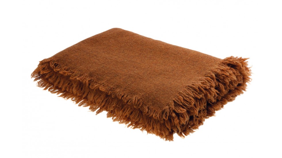 PLAID EN LAINE VIERGE LAVÉE - AMBRE - 165x250cm
