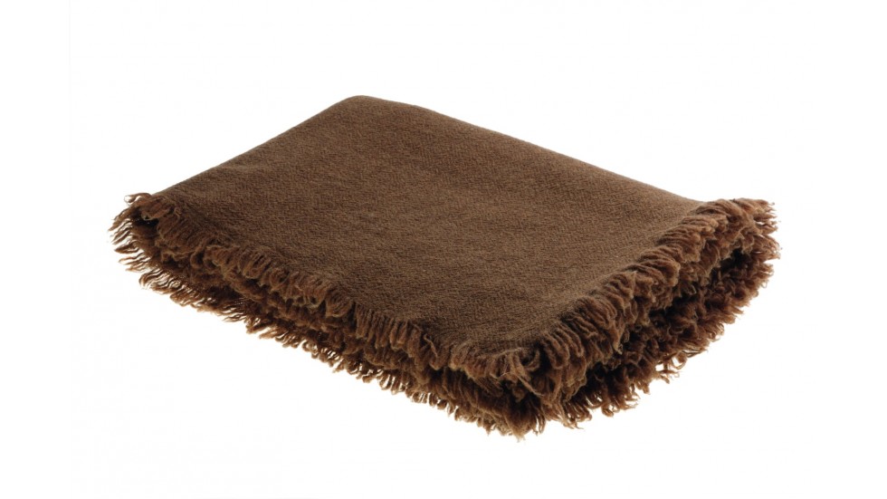 PLAID EN LAINE VIERGE LAVÉE - HAVANE - 165x250cm