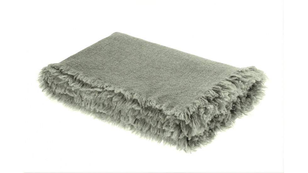 PLAID EN LAINE VIERGE LAVÉE - ÉCORCE - 165x250cm