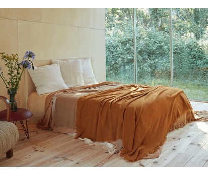 PLAID | LAINE VIERGE LAVEE | 165cm x 250cm | CURRY