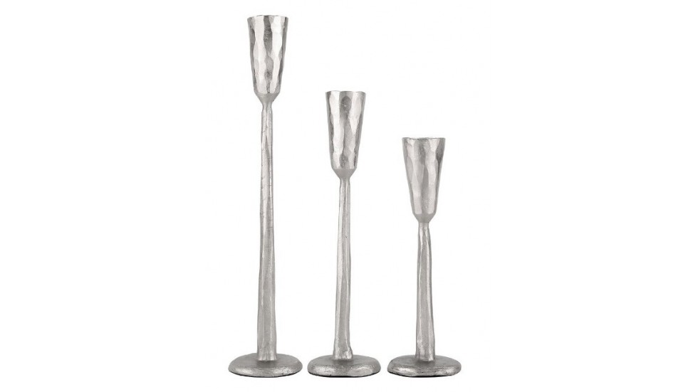 SET 3 BOUGEOIRS NOX EN FER MARTELÉ ET PATINÉ - COLORIS ARGENT