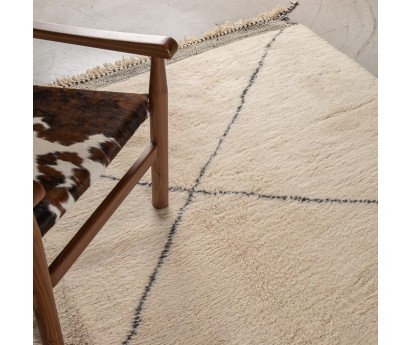 TAPIS BERBERE BENI OUARAIN | BLANC RAYE NOIR | 295cm x 390cm | 100% LAINE FAIT MAIN