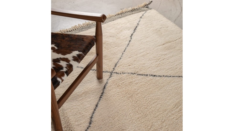 TAPIS BERBERE BENI OUARAIN | BLANC RAYE NOIR | 295cm x 390cm | 100% LAINE FAIT MAIN