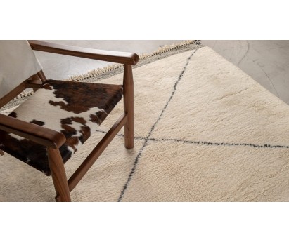TAPIS BERBERE BENI OUARAIN | BLANC RAYE NOIR | 295cm x 390cm | 100% LAINE FAIT MAIN