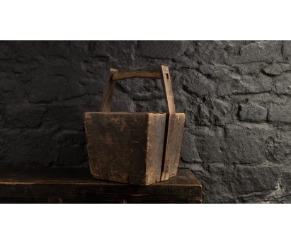 SEAU EN BOIS ANCIEN | PIECE UNIQUE |  41cm x 41cm x H 62cm