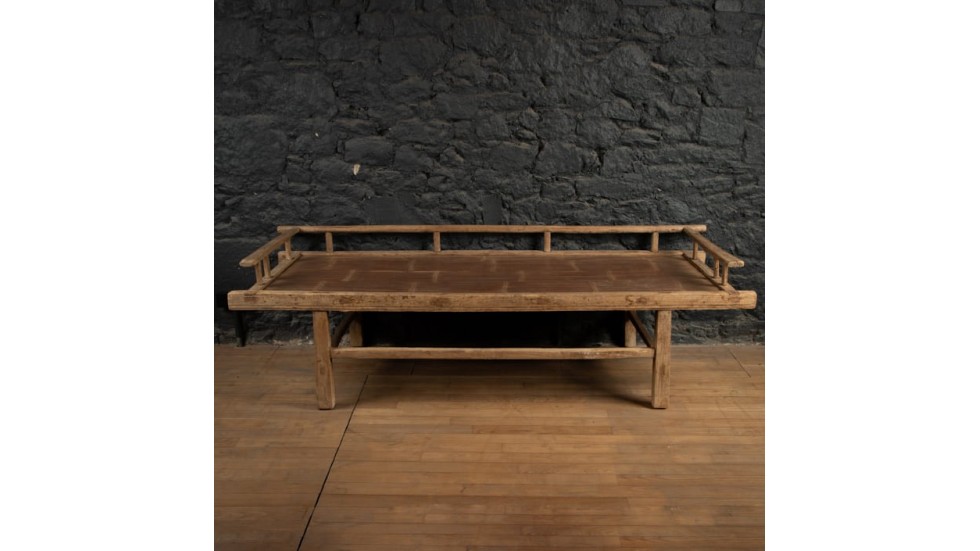 BANQUETTE EN ORME ET BAMBOU | 200cm x 74cm x H60