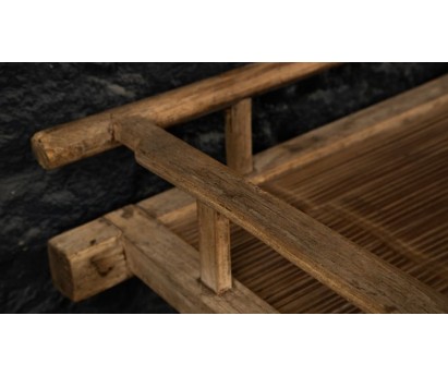 BANQUETTE EN ORME ET BAMBOU | 200cm x 74cm x H60