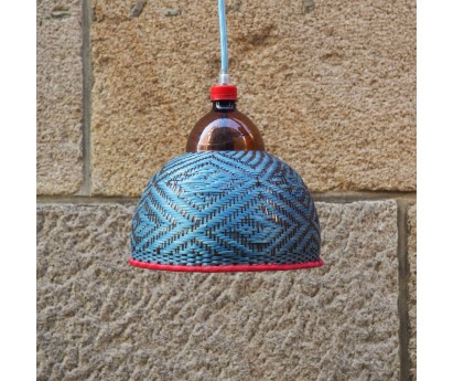 SUSPENSION EPERARA SIAPIDARA - E14 - 20x15cm - CÂBLE BLEU CIEL - BOUCHON ROUGE