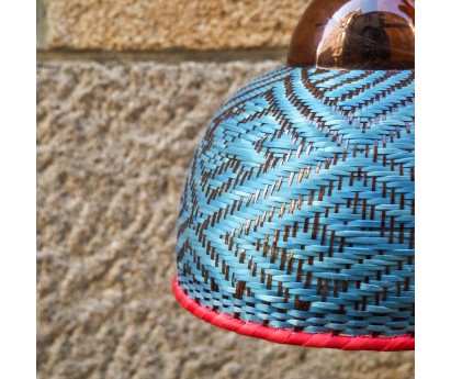 SUSPENSION EPERARA SIAPIDARA - E14 - 20x15cm - CÂBLE BLEU CIEL - BOUCHON ROUGE