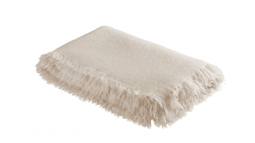 PLAID EN LAINE VIERGE LAVÉE - ÉCRU - 165x250cm