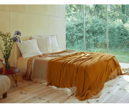 PLAID EN LAINE VIERGE LAVÉE - ÉCRU - 165x250cm