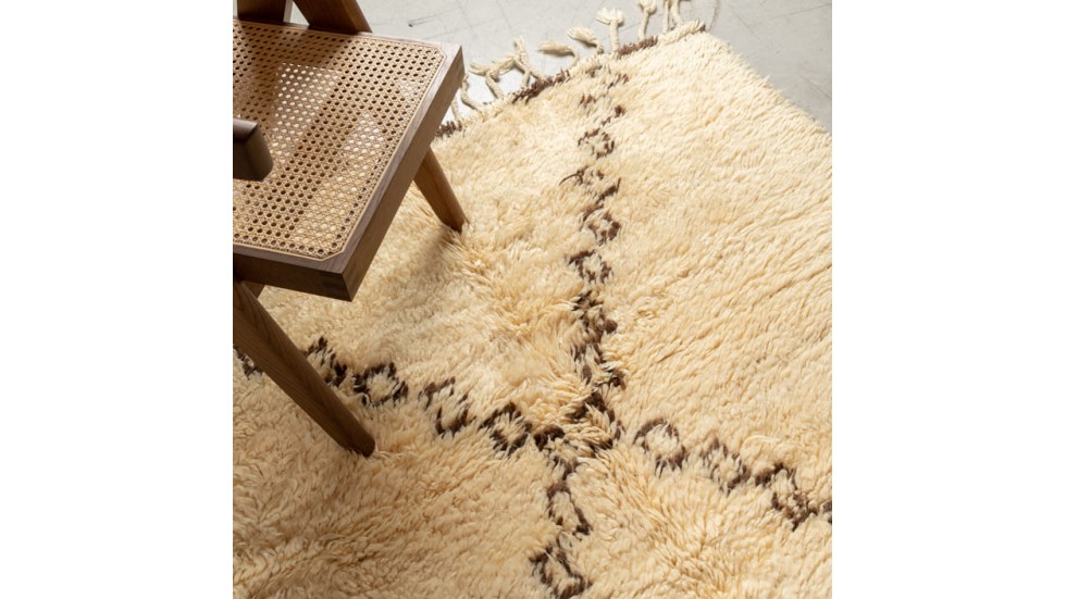 TAPIS BERBÈRE BENI OUARAIN ANCIEN 100% LAINE - BEIGE - 160x310cm