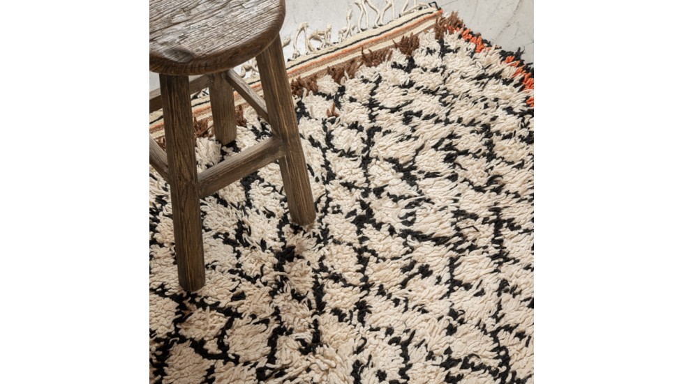 TAPIS BERBÈRE BENI OUARAIN ANCIEN 100% LAINE - ÉCRU - 175x390cm