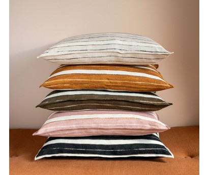 COUSSIN EN LIN SECRET STRIPE - KAKI - 40x55cm