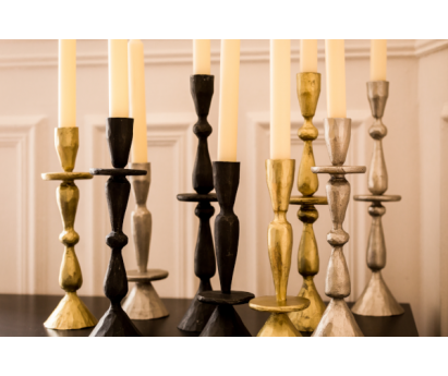 SET 3 BOUGEOIRS NOX EN FER MARTELÉ - NOIR