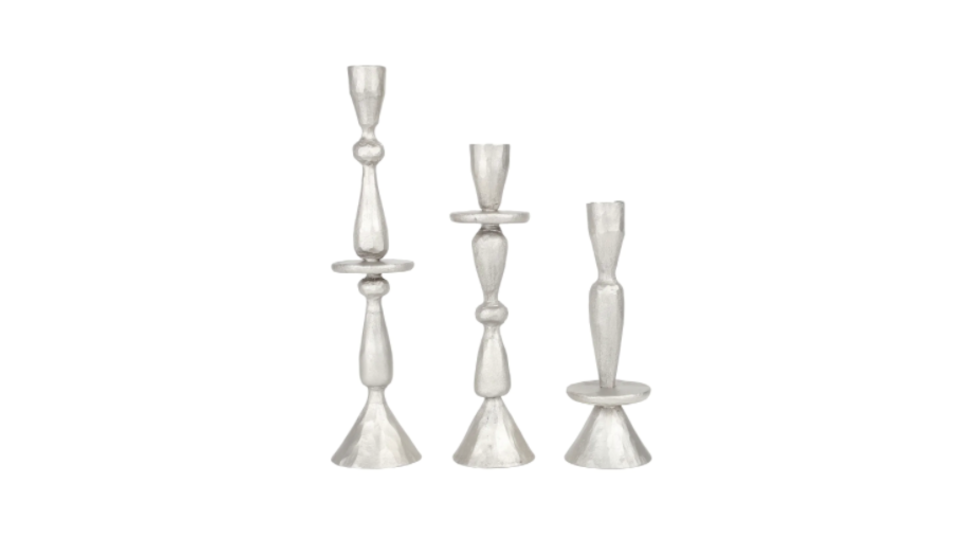 SET 3 BOUGEOIRS NOX EN FER MARTELÉ - ARGENT