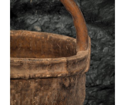 PANIER ROND ANCIEN EN ROTIN TRESSÉ AVEC ANSE - CHINE - 45cm