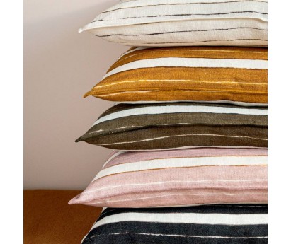 COUSSIN EN LIN SECRET STRIPE - BLACK - 40x55cm