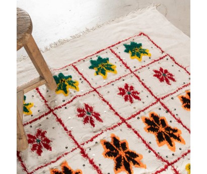 COUVERTURE BERBERE HANDIRA ANCIENNE LAINE ET COTON - 165X220CM