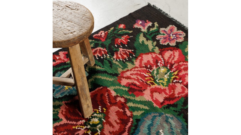 TAPIS KILIM MOLDAVE ANCIEN 100% LAINE NOUEE MAIN - 125X135CM