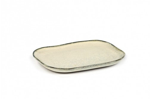 MERCI N°3, Assiette rectangulaire, M, Ø14,5cm x 10,5 cm H1,4cm, BLANC CASSE