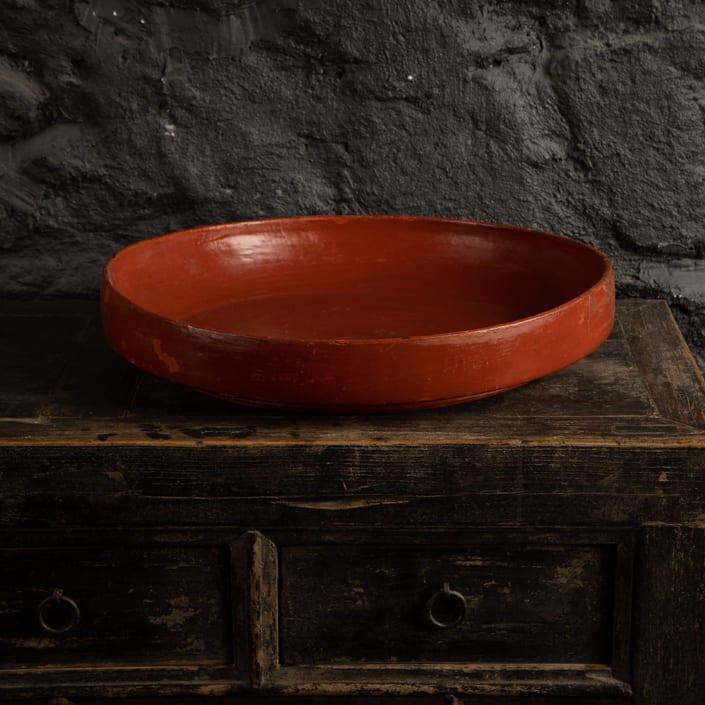 Plat en bambou ancien laqué orange - Birmanie