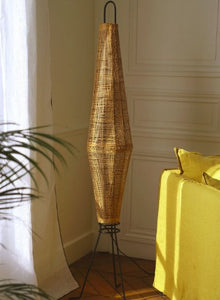 LAMPADAIRE NAASHA | ROTIN ET ACIER BRUT | H155cm | E27 | NATUREL