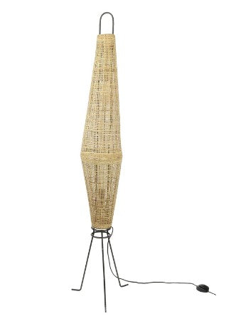 LAMPADAIRE NAASHA | ROTIN ET ACIER BRUT | H155cm | E27 | NATUREL