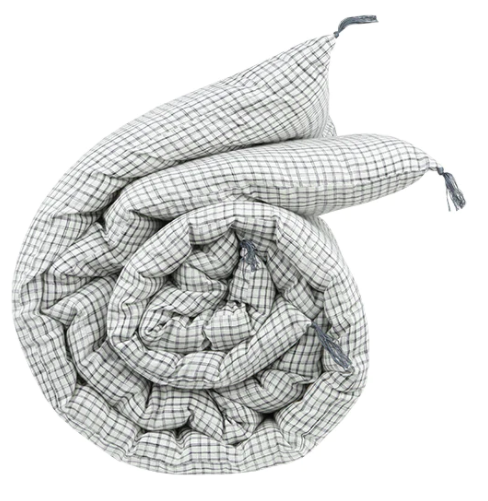 COURTEPOINTE MELI | 110cm x 180cm | 100% COTON INTERIEUR MICROFIBRE | CARREAUX CHARCOAL