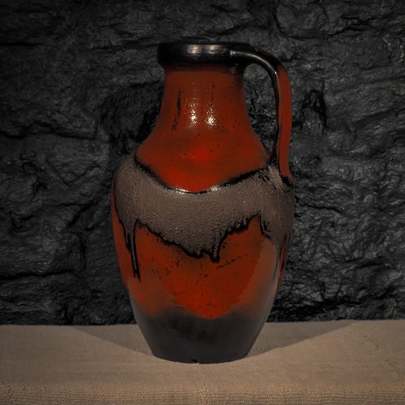 CERAMIQUE VINTAGE | PIECE UNIQUE ANCIENNE | VASE NOIR ROUGE | Ø16cm x H57cm