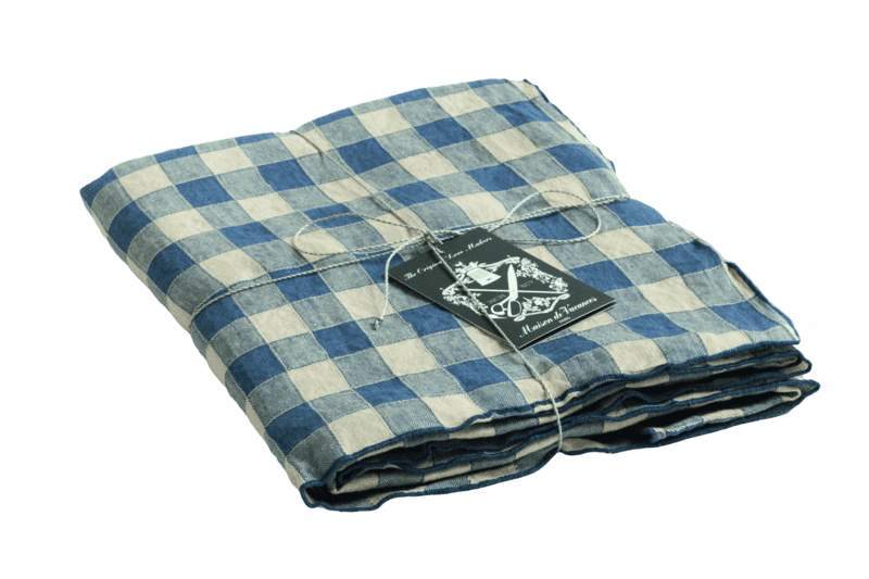 Nappe, Toile VINTAGE VICHY, 100% LIN, 170cm x 170cm, BLEU DE DELFT