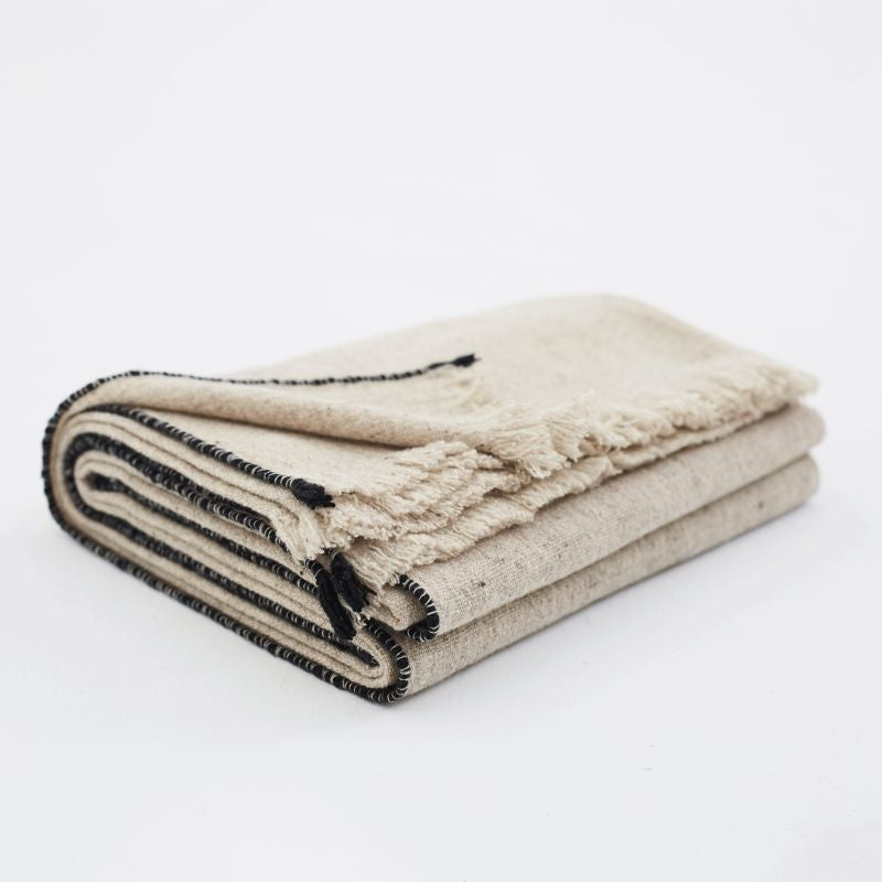 Plaid SISTERON, 140cm x 180cm, MERINOS, GREY BLACK