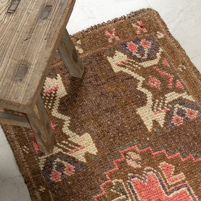 Tapis VINTAGE ancien, 46cm x 91cm, 100% laine noué main, petit format YASTIK