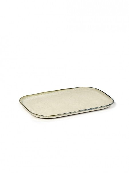 MERCI N°1, Assiette rectangulaire, XL, Ø32cm x 23cm H1,4cm, BLANC CASSE