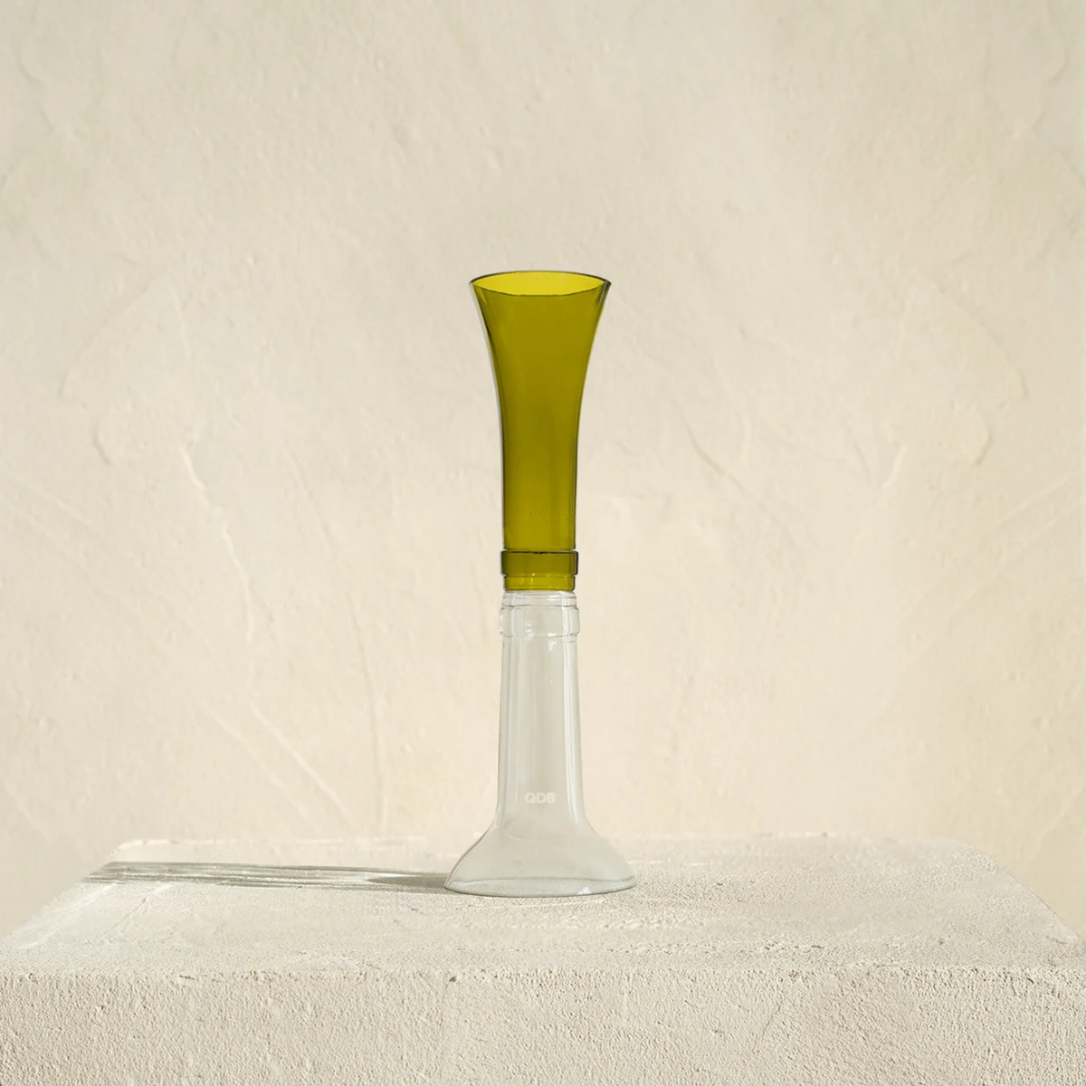 Bougeoir Medium -  H22cm x Ø 7,5cm - Blanc / Feuille Morte