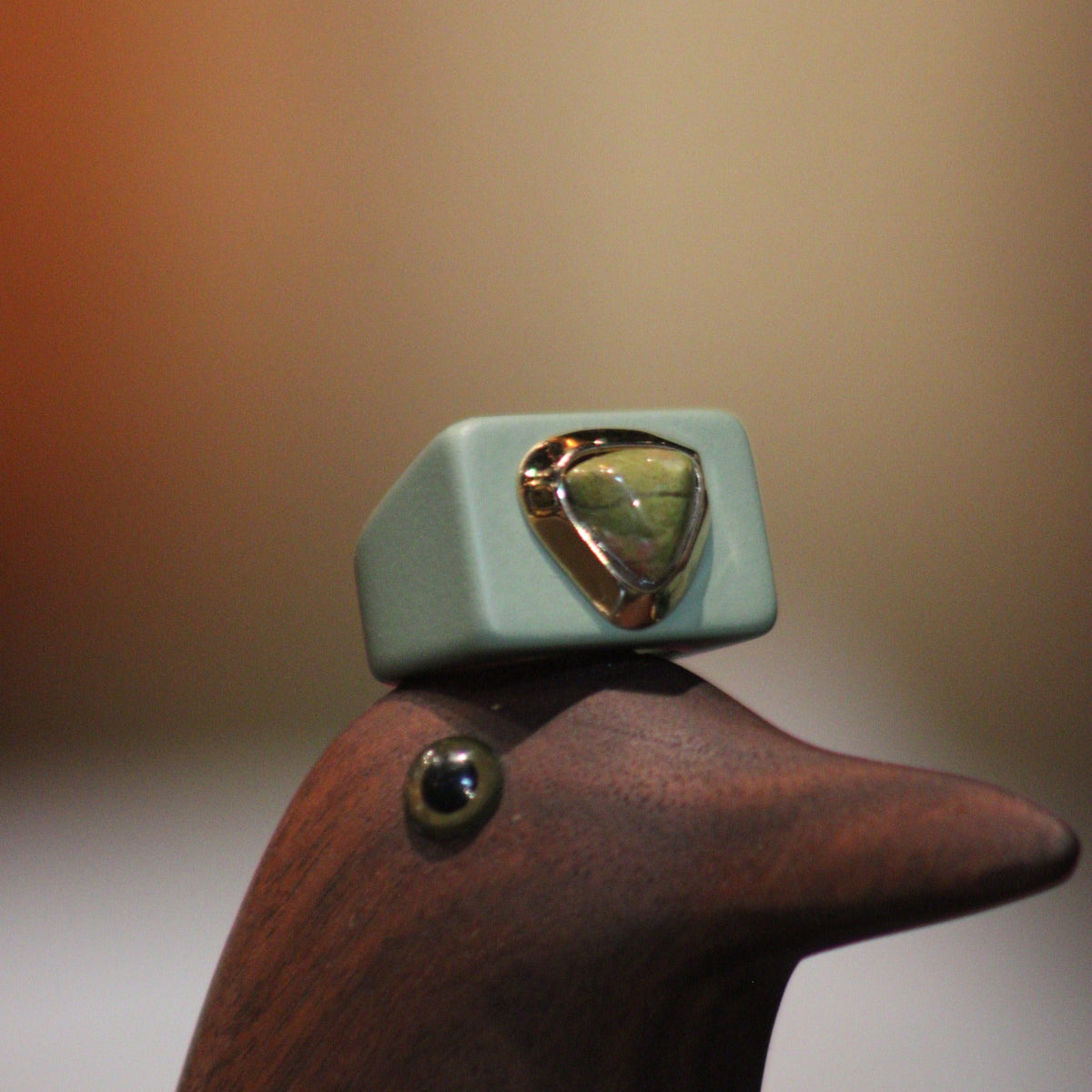 Bague n°58 vert et unakite - Taille 58
