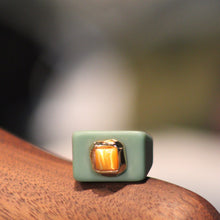 Bague n°145 vert sec et sélénite orange - Taille 58