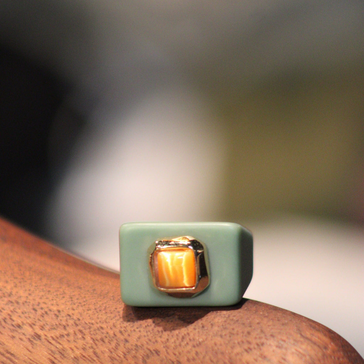 Bague n°145 vert sec et sélénite orange - Taille 54