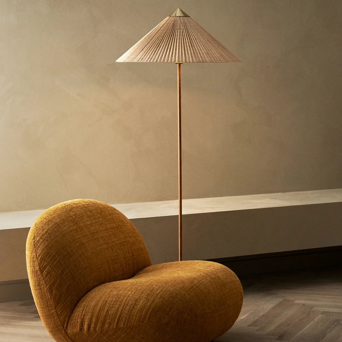 Lampadaire 9602 en laiton et bambou