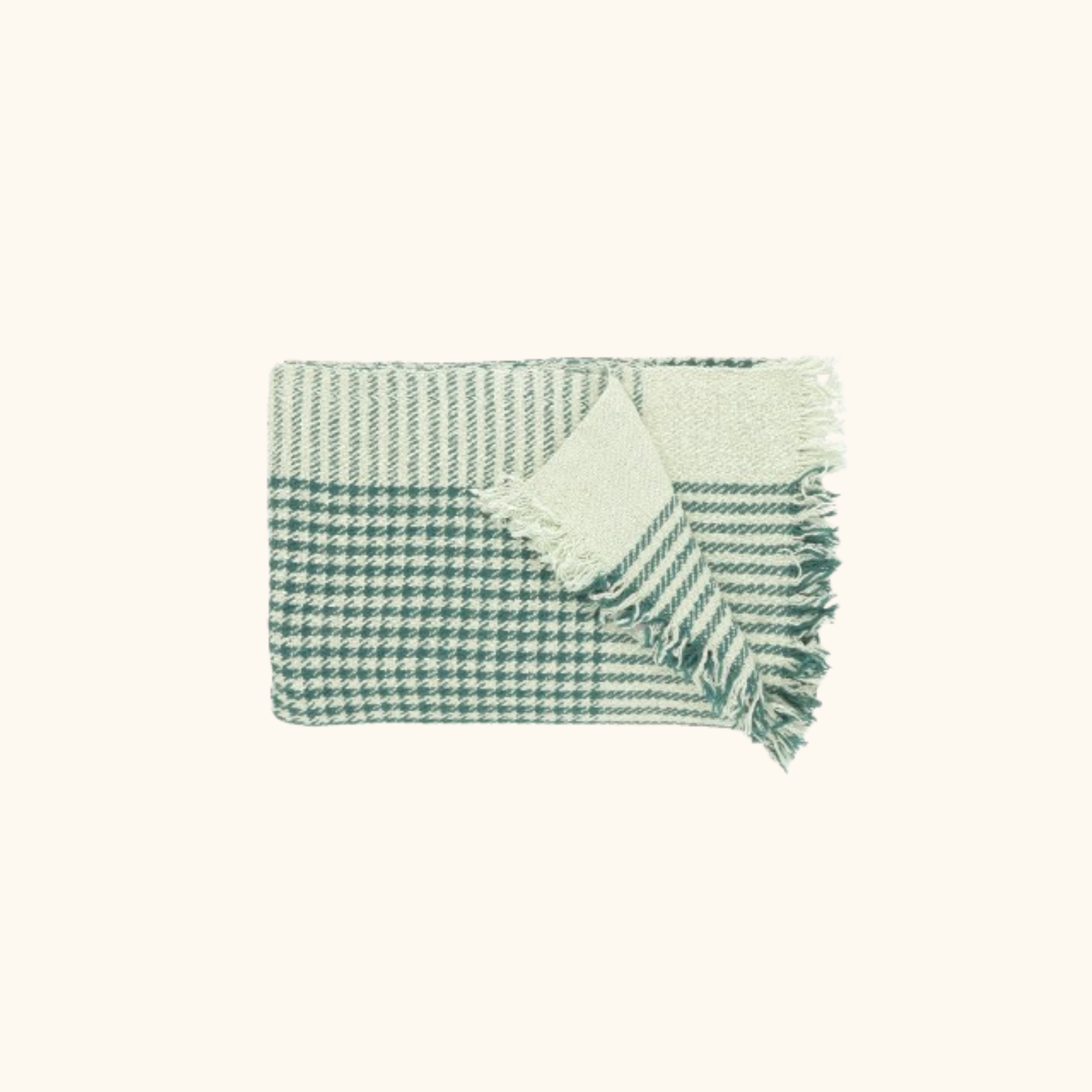 Plaid pied de poule - 140cm x 200cm - 100% KHADI COTON - Cyprès