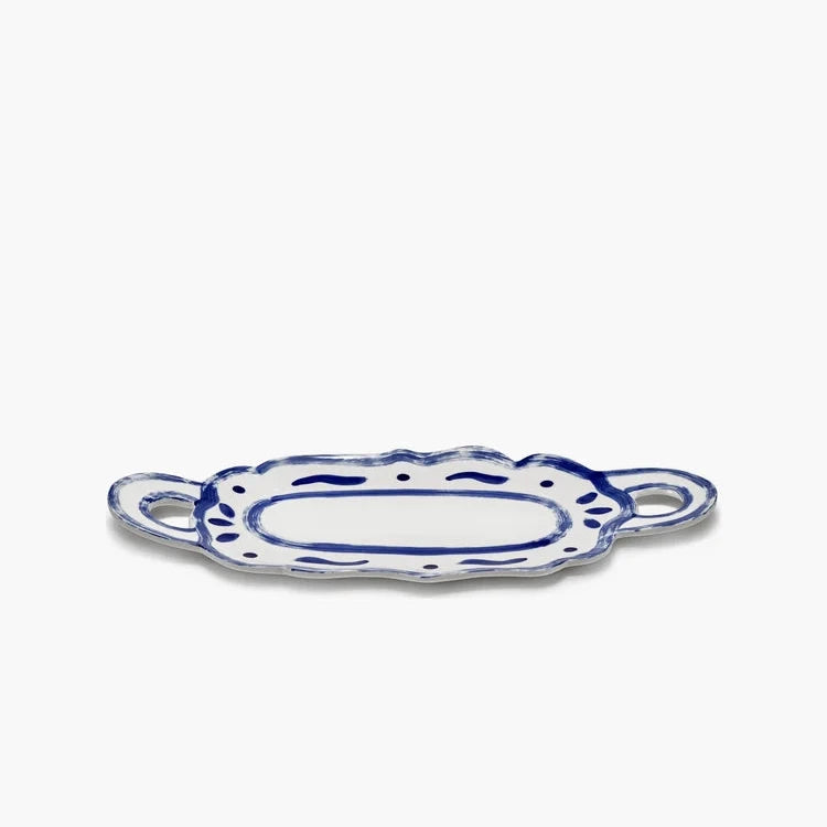 Plat de service ovale 04 – Annebet Philips – Bleu et blanc