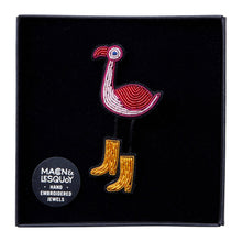 Broche Flamant gardien brodée à la main