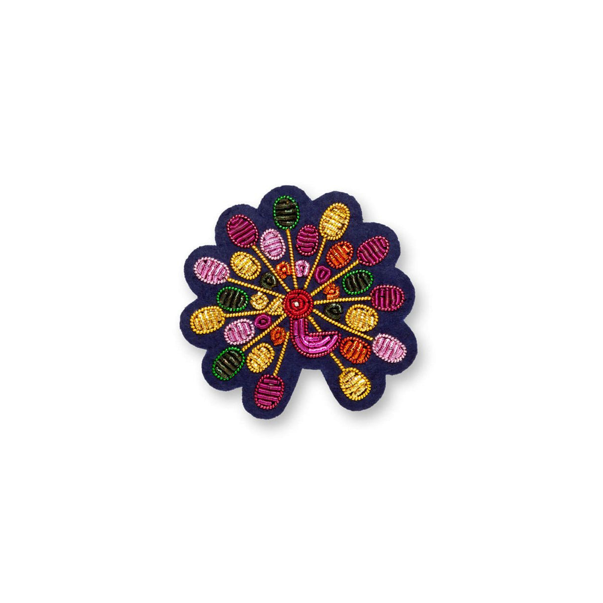 Broche Multico-Paon brodée à la main