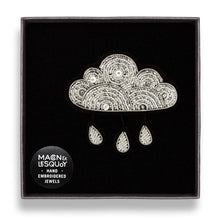 Broche Nuage et pluie argent brodée à la main
